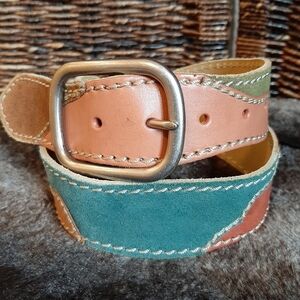 Lucky Brand Suede Leather Belt XS Boho Festival Patchwork Western Cowboy Artsy